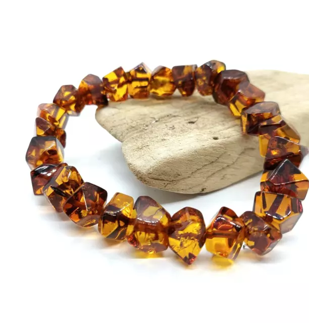 Bracelet en ambre naturel pour femmes, couleur Cognac, perles uniques, grandes 2