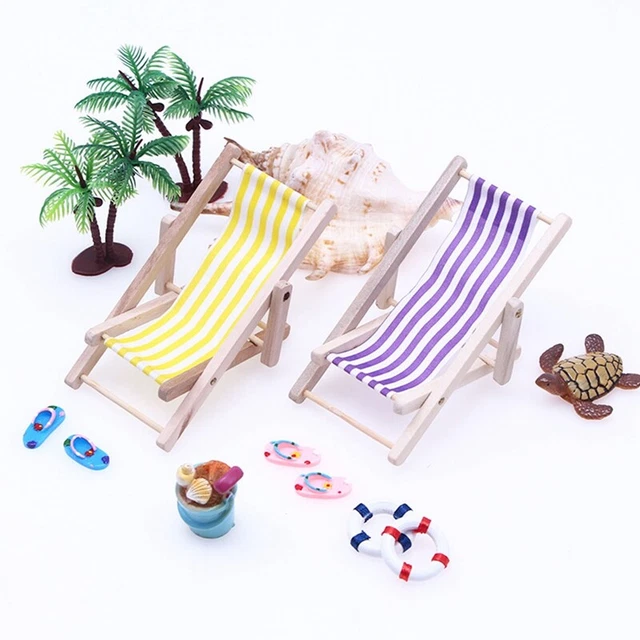 MINIATURE DOLLHOUSE BEACH Chair Mini Foldable Wooden Beach Chair