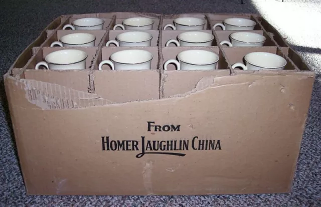 Homer Laughlin China Box W/36 Ivory-Gold Tom Jerry Mugs