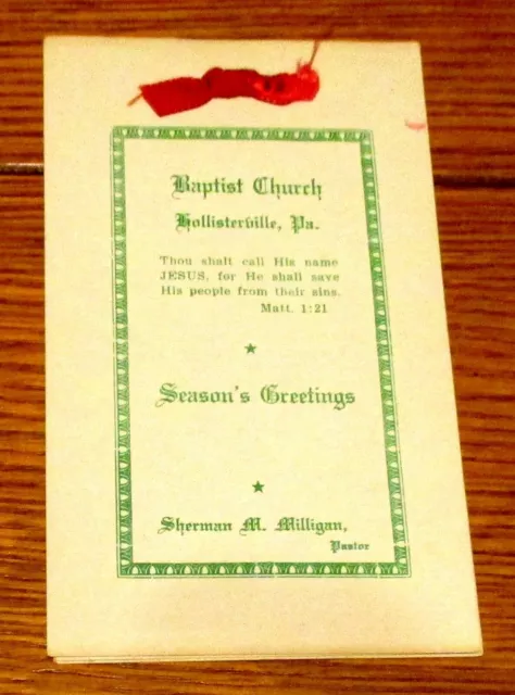 1951 Hollisterville, Pennsylvania Baptist Church Season's Greetings  Calendar