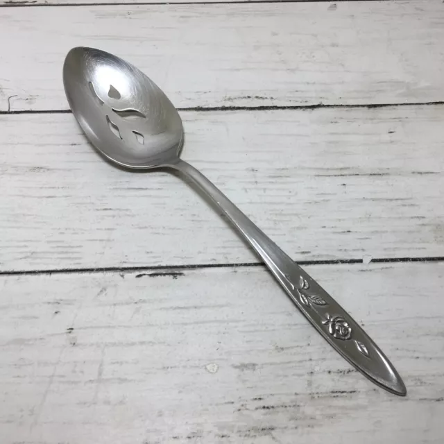Oneida Community My Rose Stainless Flatware Pierced Serving Spoon x 1