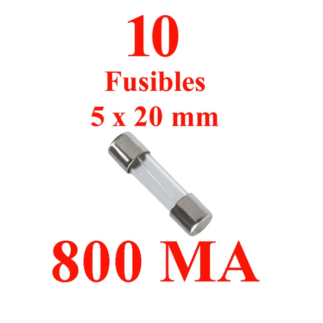 10 Fusibles en Verre 5 x 20 mm Puissance 800 MA ou 0,800 Ampère
