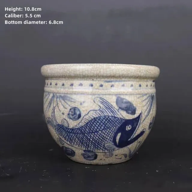 Ancient Chinese blue and white porcelain fish and algae pattern pot 10.8cm