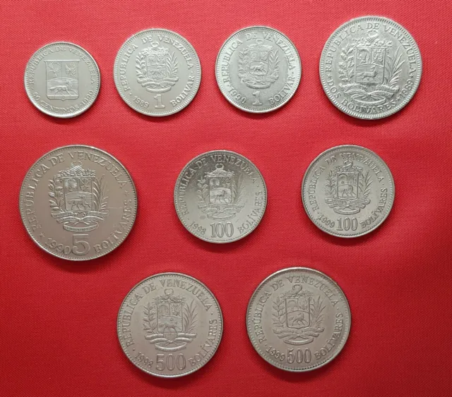 Venezuela 9 Coins , 50 Centimos , 1 , 2 ,5 , 100 , 500 Bolivares 1989 - 1999 XF+