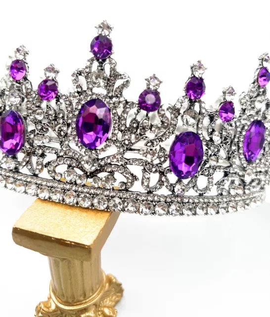 Vintage Royal Purple Gemstone Crown, Wedding Birthday Masquerade Prom Pageant