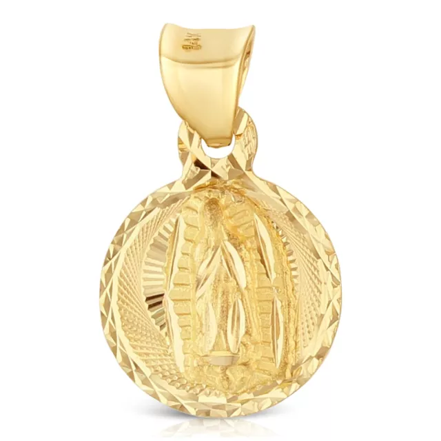 14K Yellow Gold Virgin Mary Guadalupe Stamp Religious Medal Diamond Cut Pendant