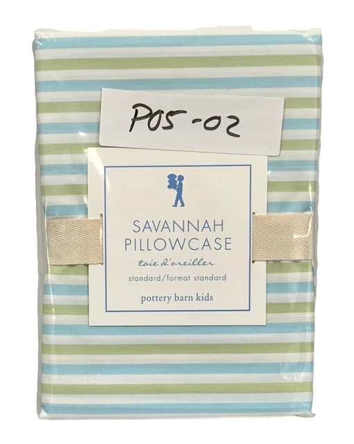 Pottery Barn Kids Standard Pillowcase Striped Blue Green White 20 X 30” New