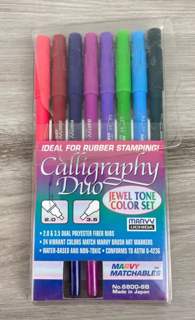 New! Vintage Marvy Calligraphy Duo Markers Jewel Tone Set (8) 2.0 and 3.5