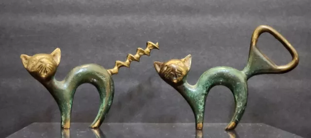 Vtg 50's 60's Brass Cat Bottle Opener & Corkscrew Hakuli P. 417 Made In Israel