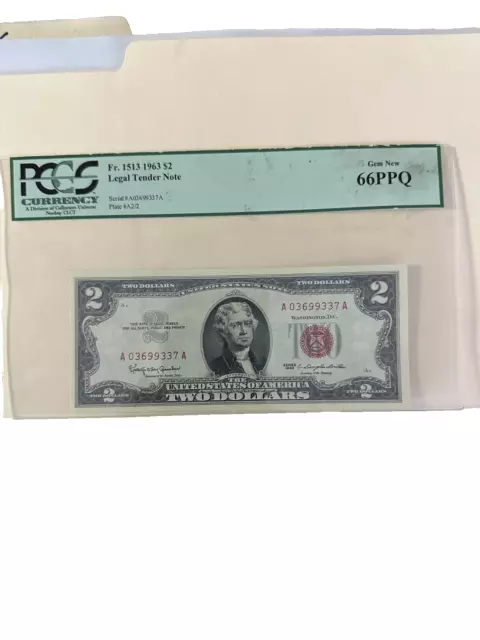 FR 1513* Red Seal 1963 $2 Legal Tender Note 66 PPQ