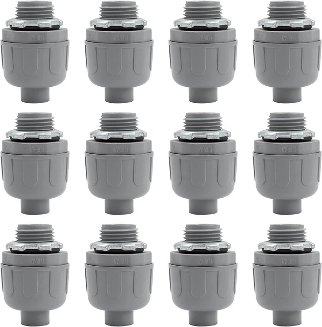 1/2 INCH LIQUID Tight Connector PVC Flexible Conduit Connector, 12 Pack