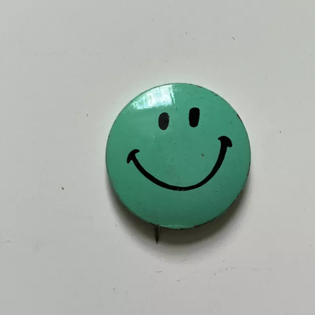 Vintage Button Pin Classic Smiley Face Aqua Teal