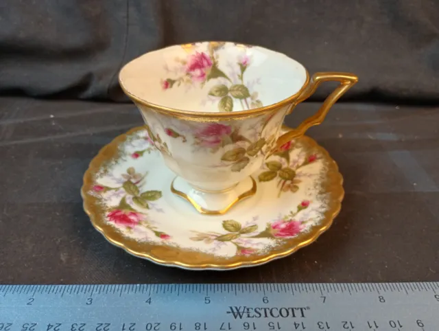 Vintage Royal Sealy China Made in Japan Tea Cup & Saucer Red Rose Gold Lovely