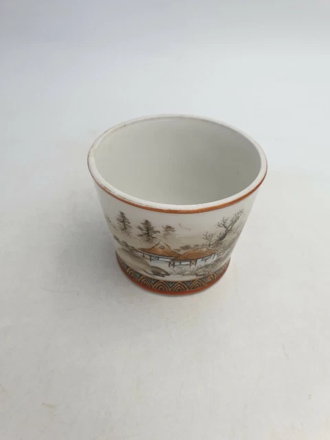 Pot De Tasse À Thé En Porcelaine Japonaise Antique Peint À La Main Garnitures Rouges Rouille Scéniques