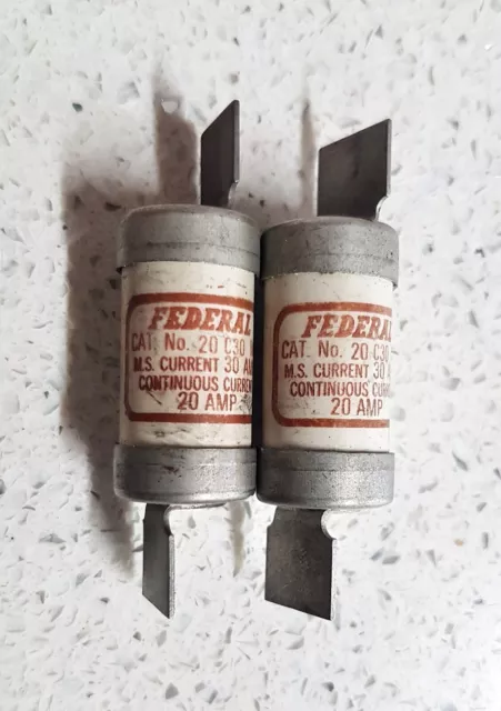 2 x Federal HRC Industrial Fuselink BS Type 20C30MS 20A 46kA 440V BLADE TAG Fuse