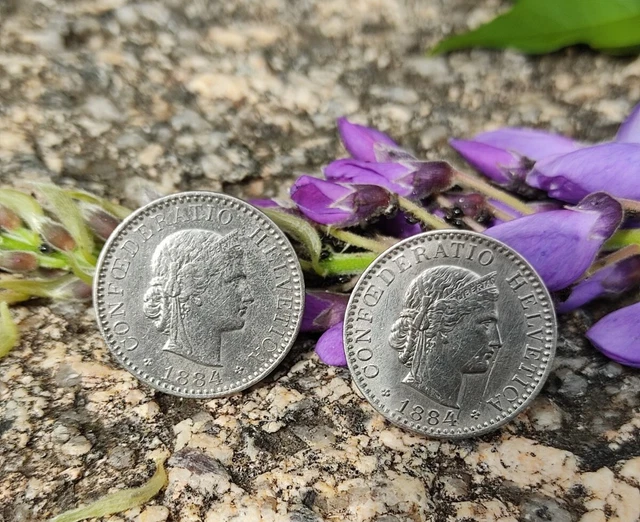 Bijou Ancien Bouton de Manchette pieces Suisse Cérès en argent 1884