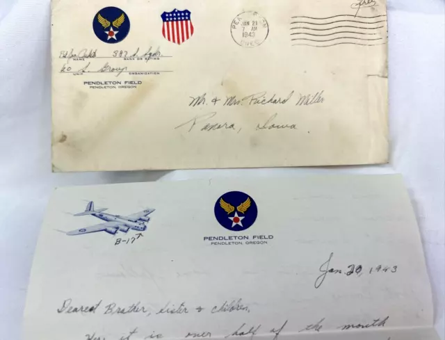 OFFICIAL Pendleton Field OREGON WW 2  B 17 Bomber US Army Air Corps LETTER