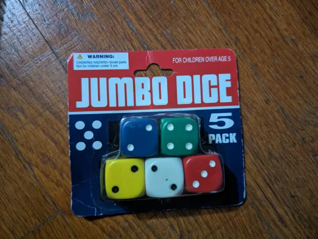 Jumbo Dice 5 Pack - Multi Color Dice - Brand New - Red Green Blue Yellow White