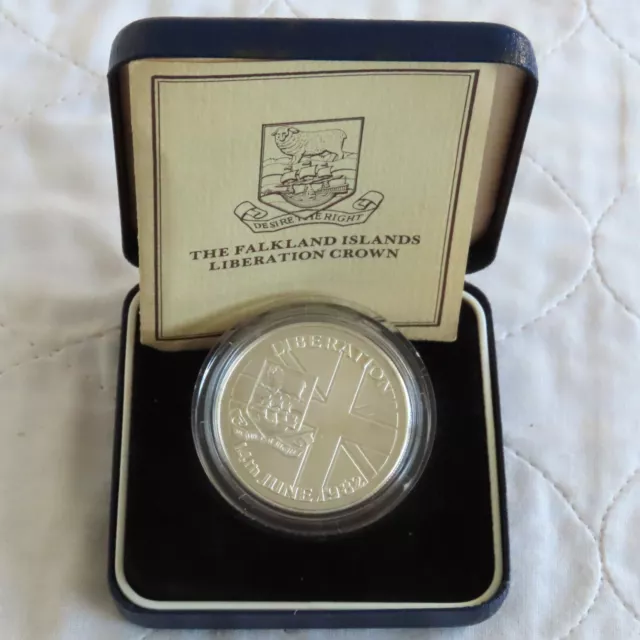 FALKLAND ISLANDS 1982 LIBERATION SILVER PROOF 50p CROWN - boxed/coa