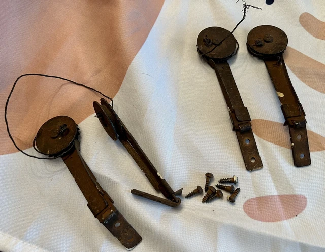 (2) Sets Of Antique Rollers Hangers Brackets Pulleys Idlers