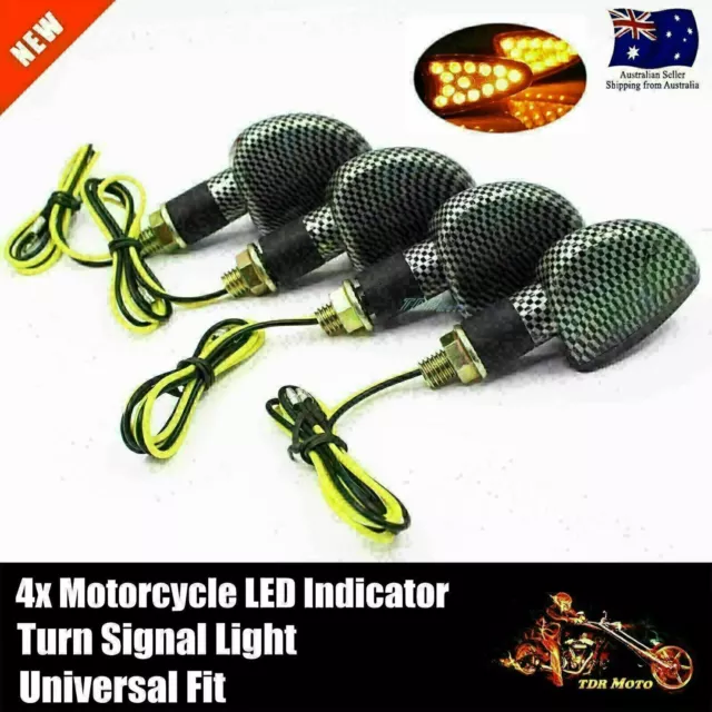 4 x Carbon LED Turn Signal Indicators Amber Lights For YAMAHA TDM900 FZ1 FZ6