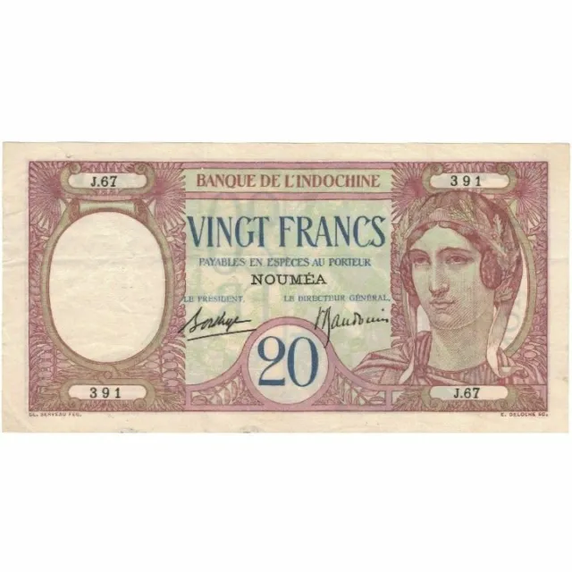 [#806855] Banknote, New Caledonia, 20 Francs, KM:37b, AU