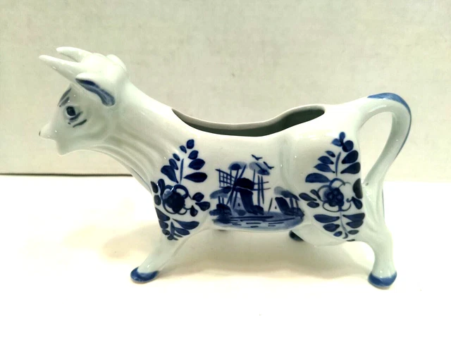 Delfts Blue Cow Creamer Pitcher Server Holland Hand Painted NICE BT2