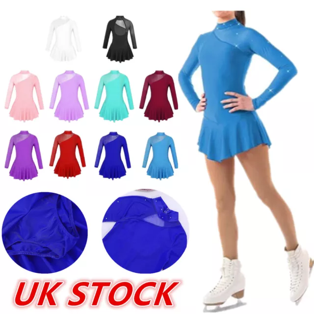 UK Girls Figure Skating Dress Kids Ballet Dance Gymnastics Leotard Skirt Costume