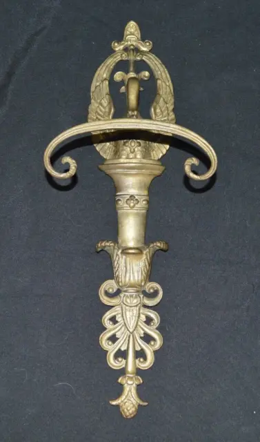 Vintage Italian Wall Coat and Hat Hook Ornate Solid Brass 13" Victorian Swan
