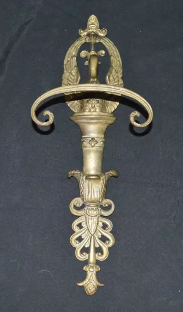 Vintage Italian Wall Coat and Hat Hook Ornate Solid Brass 13" Victorian Swan