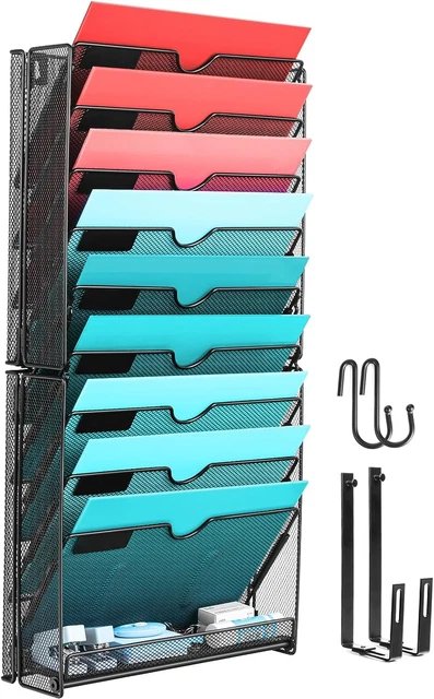Wall File Organizer, 10 Pockets Mesh Hanging File Organizer, Wall Mount File Hol