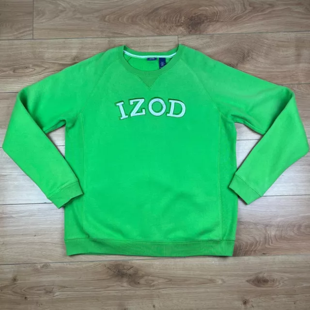 Mens Izod Spell Out Logo Green Jumper Sweater Sweatshirt Pullover Size XL