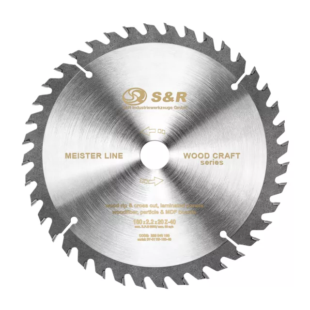 S&R Kreissägeblatt 160x20(+ring 16mm)x2,2 40T Meister Wood Craft,  Industrial