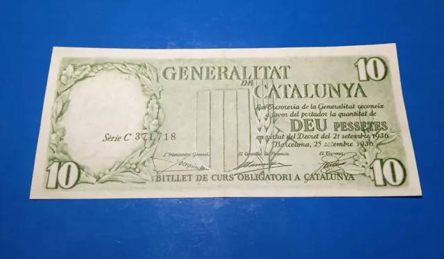 Billete español 10 pesetas 1936 Generalitat de Catalunya EBC