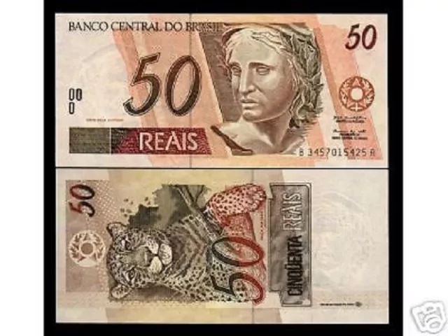 Brazil 50 Reals  P246 1999 Jaguar Colorful Unc Rare Banknote Currency Money