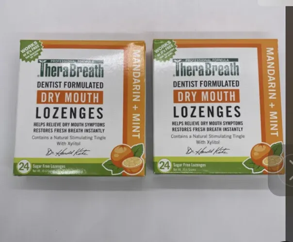 2pk  TheraBreath DRY MOUTH 48 LOZENGES Total with Xylitol MANDARIN& MINT