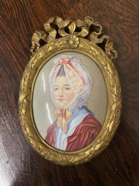 19th Century Gilt Enamel Miniature Portrait Of Lady Duchess Antique Painted