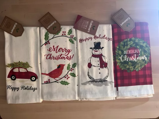 Tidings&Traditions Set Of 4 Holiday Kitchen Towels, Christmas, Black/White/ Gold