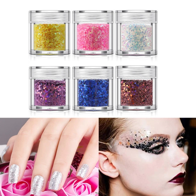 6 bottiglie nail glitter paillettes patch immersione lucido scrub effetto manik