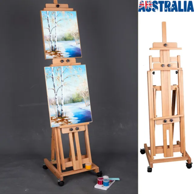 Wooden H-Frame Easel Studio Display Stand with Wheels For Artist Easel Painting