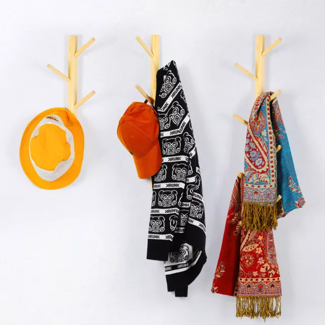 6 Hooks Wall Mount Wood Key Bag Towel Coat Hat Clothes Rack Hanger Holder