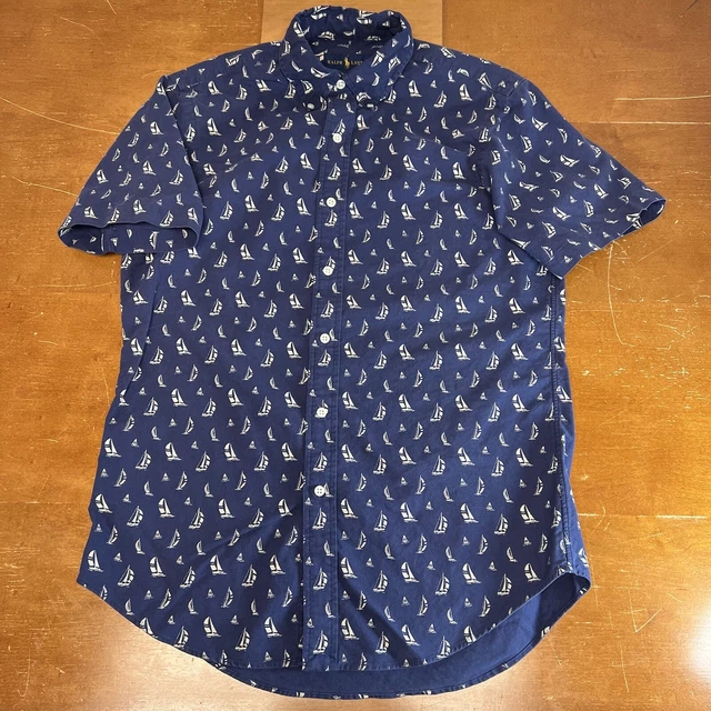 Polo Ralph Lauren Shirt Mens Small Blue Sail Boats Royal Button Up