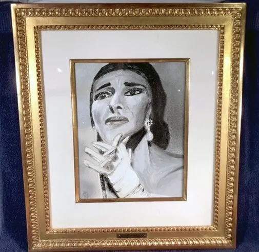 1976 Signed ROBERT WALLIS Original MARIA CALLAS Portrait PAINTING Opera Singer