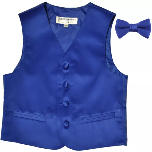 New Boy's Kid's formal Tuxedo Vest Waistcoat & bowtie Royal blue US size 2-14