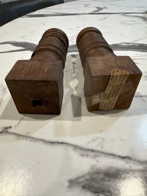 Antique Hand Turned Wooden  Candle Stick Holder Pair X2 Walnut From Pioneer Tree 3