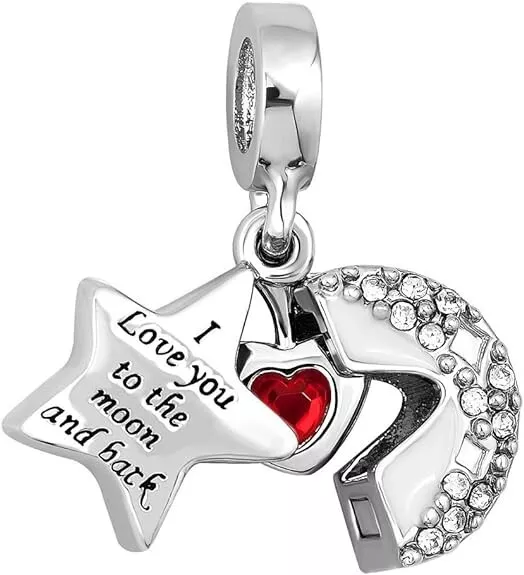 Valentine Heart Bead Charm I Love You To The Moon and Back Bracelet
