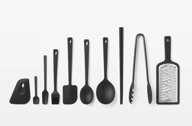 Set de utensilios de cocina de silicona Muji: pinzas, espátula, cucharas,...
