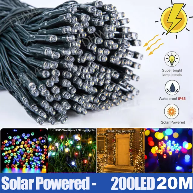 200 LED Solar Lichterkette Außen Lichterkette Garten Party Lichtschlauch 20m DE