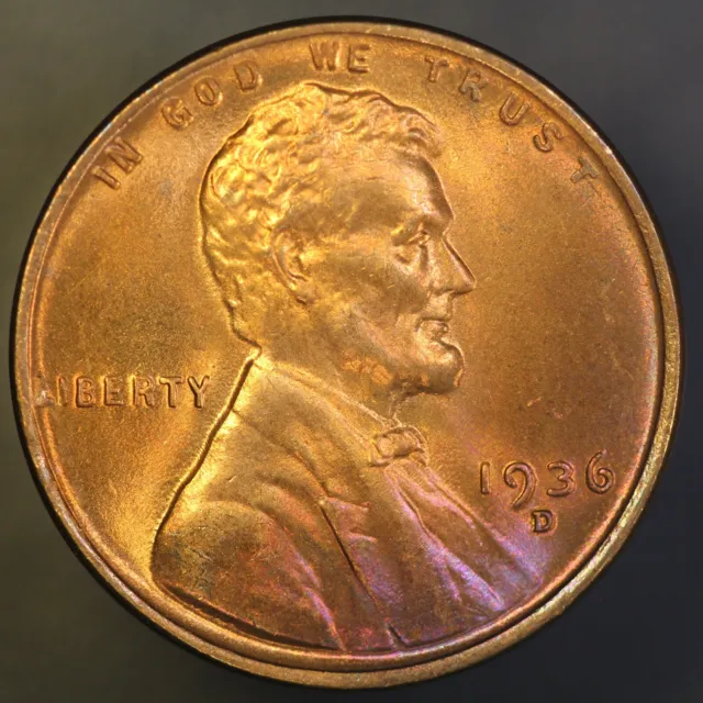 1936 D Lincoln Cent Bu Fresh From Original Roll-Lot 3926 -Toned