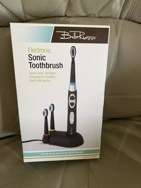 Bella Russo Electronic Sonic Toothbrush! -Charging Base 2 Extra Heads New In Box